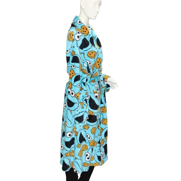 Sesame Street Cookie Monster Fleece Robe One Size Plush Belted Blue - Picture 4 of 7